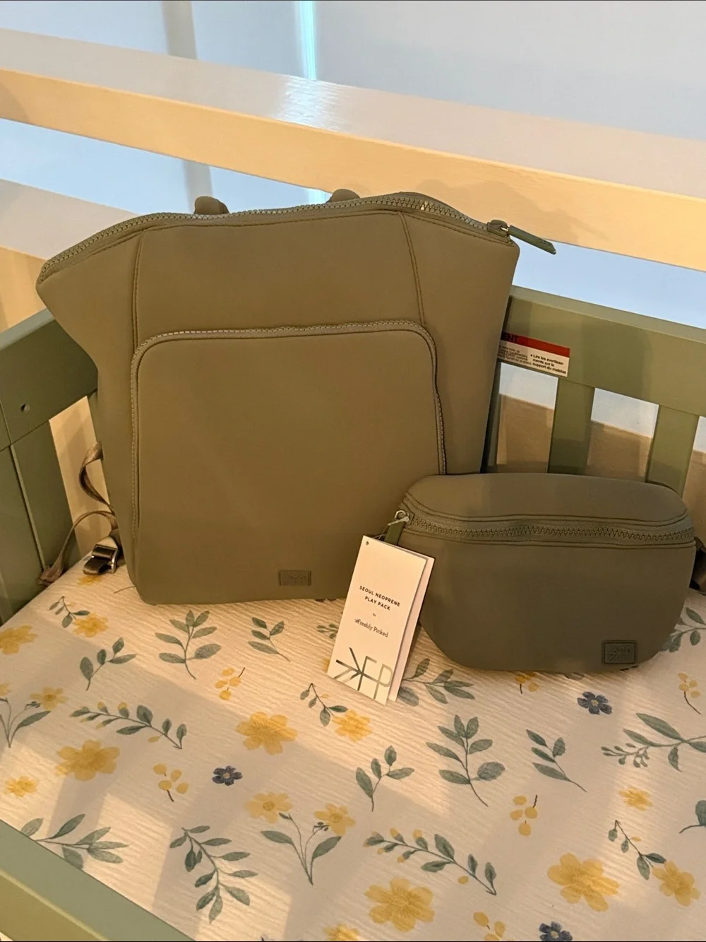 Freshly Picked Neoprene Sage Seoul Diaper Bag with Fanny Pack